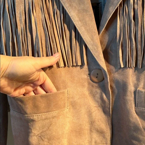 Vtg 80s Genuine suede leather jacket w shoulder pads. Sz roomy M. Made in Spain - Picture 3 of 10